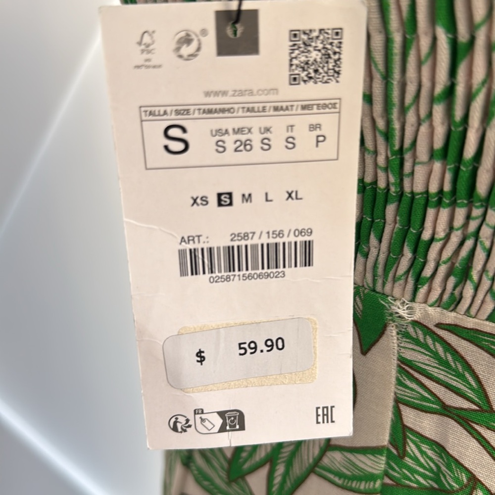 NWT ZARA strapless green floral slit maxi dress - Picture 5 of 6
